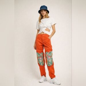 Diane Von Furstenberg DVF Patchwork Cargo Pants Orange Floral Art 8